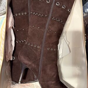 ANTONIO MELANI Dark Brown Heeled Boots knee high- NWT